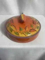 Clay Art Stonelite 2003 Chili Fiesta Orange Ceramic Lidded Dish Hand Painted