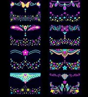 Luminous Face Tattoo Stickers Body Glow in the Dark Fluorescent Face Rhinestone Tattoo Temporary Tattoo Sparkly UV Neon Mask Tattoo Rave Festival Accessory Party (8 PCS)
