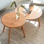 EKDJSN Round Coffee Table Set of 2, 28in and 22in Nesting Table for Living Room, Stacking Side Tables for Small Space, Office, Bedroom, Wood Color, Easy to Install