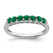 Solid 14k White Gold Created Simulated Emerald and CZ 7-stone Ring