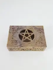 6"x4"x2" Marble Soap Stone Vintage Box Lattice Inlay Design Handmade Pentacle