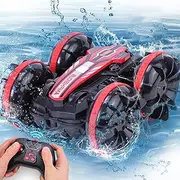 Remote Control Car Amphibious RC Cars for Kids 2.4Ghz Double Sided 360°Rotating 4WD Stunt RC Car Toy Waterproof Boat Off Road RC Race Toy Cars for Boys and Girls (Red)