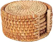 Natural Rattan Coasters, 6 Pack Rattan Trivets, Cup Base Plates & Dishes Insulated Hot Pads Pot Holder, Heat Resistant Reusable Saucers Straw Trivet