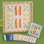 Wooden Threading Toy with Cards, Wooden Lacing Toys for Kids, Interaction Toys