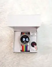 Women’s Kensie Touch LED Watch with Silicone Rainbow Band & Rhinestone Accents