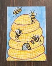 ACEO Happy Honey Bees Original Watercolor Painting