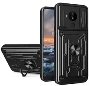 case For Nokia C30 Slide Camera Lens Protection and Built in 360 Rotatable Ring Holder - Black