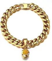 18K Gold Cat Dog Collar Kitten Puppy Wide Stainless Steel Kitten Choker Curb Chew Proof Cuban Link 1/2inch Chain with Yellow Flower Clover Bell (Neck Fit 8"-10")