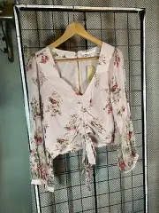Secret Mission Chiffon Florance Blouse Pink Multi Floral Print - Size M NWT