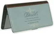 Christian Art Gifts Teal Faux Leather Checkbook Cover for Women with Inspirational Scripture, Blue/Brown - Blessed Is She