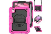 iPad Mini 7 2024 8.3 Inch Case with Screen Protector Hand Strap Stand & Shoulder Strap-RoseRed&Black