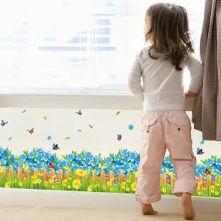 五象設計 踢腳線086 藍色花 牆角腰線貼 DIY 壁貼 立體牆貼 房間裝飾 家居裝飾 兒童房裝飾牆貼紙