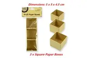 3 x Square Paper Mache Kraft Box High Container Storage Brown Craft Boxes 5x5x4.5cm