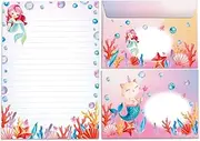 Girls Stationery Set Mermaid Cat Letter Pad with Envelope for Kids (A5 Pad with 25 Sheets + 15 Envelopes)