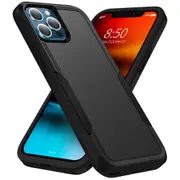 Phonix Apple iPhone 13 Pro Max Armor Light Case Black - Two Tough Layers, Port Covers, No Slip Grippy Edges, Durable, Rugged, Sleek, Pocket Fit CBALC137