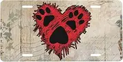 Love Heart Paw Print License Plate Frame for Car Universal, Animal Aluminum Car Front License Plate Cover