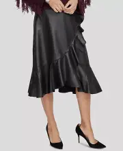 $295 Rachel Roy Women's Black Ruffle Side-Zip Pull-On Faux-Leather Skirt Size 4