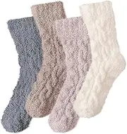 [Yamobi] 4 Pairs of Thick Cuddly Socks, Women, Warm Thermal Socks, Winter Fluffy Wool Socks, Non-Slip Stopper Socks, Fuzzy Socks for Home, Sleeping and Travel