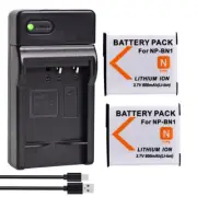 2x Li-ion Battery +Charger for Sony NP-BN1 DSC-W710 DSC-W730 DSC-W810 DSC W830