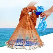 8FT Fishing Cast Net Quick Throw Nylon Mesh Drawstring Chain Bottom Spread.