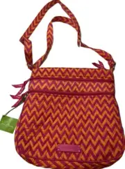 NEW Vera Bradley Crossbody PURSE Triple Zip HIPSTER Ziggy Zags Pink Orange 11x12