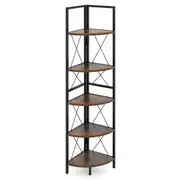 Costway 5-Tier Corner Shelf Stand Industrial Corner Bookshelf Display Storage Rack Brown