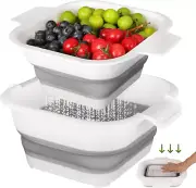 Collapsible Colander Set with Strainer Bowl, 2 in 1 Fruit Washing Basket with St