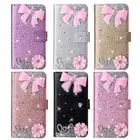 Bowknot Bling Flip Folio Wallet Phone Case For Samsung S7 Edge S8 S9 Plus S20 FE