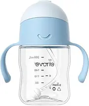 Evorie Tritan Weighted Straw Sippy Cup with Handles for Baby and Toddlers, Spill Proof Baby Water Bottle with Straw for 6 Months and up, 7 Oz, Infant Training Water Bottle (Pastel Blue)