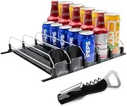 Soda Can Organizer with Bottle Opener,Self-Pushing Glide Drink Dispenser,Drink Organizer for Fridge -5 Rows,Black