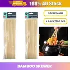 200x Bamboo Skewers BBQ Fork 30cmx4mm Disposable Meat Food Grill Sticks Outdoor