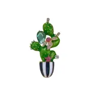 Enamel Potted Cactus Brooch with Crystals Gold Tone