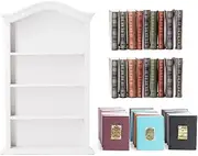 Odoria 1/12 Scale Miniature Wooden Shelf Mini Bookshelf Bookcase with Assorted Books 42Pcs Miniatures Dollhouse Furniture Accessories Dolls House Accessory, White