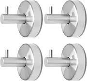 Stylora 4 Pcs Silver Suction Cup Towel Hooks, Stainless Steel Bathroom Shower Hooks, Anti-Rust Wall-Mounted Self Sticking Hooks, No Drill Heavy-Duty Bathrobe Suction Wall Hooks, Modern Towel Hook