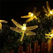 LEDMOMO Solar String Lights Dragonfly Fairy Lights Waterproof LED Hanging Lamp Decoration for Fence Christmas Trees Outdoor Garden Patio(Warm White)
