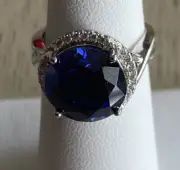 Beautiful Large Round Tanzanite Ring size 6, Sterling Silver