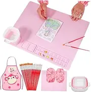 SEWACC Water Painting Mat Kit Kids Craft Mat with Silicone Non-Slip Surface Storage Cup for Easy Clean