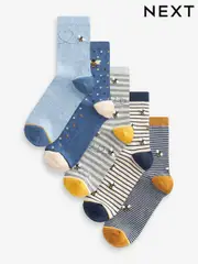 Navy/Ochre Bee Ankle Socks 5 Pack (B51086) | $23