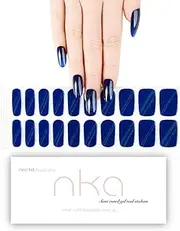 NKA Semi Cured Gel Nail Polish Strip -20 Gel Nail Stickers-UV LED Lamp Curing Nail Wraps Strips -Midnight Blue Navy