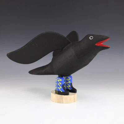 NATIVE AMERICAN NAVAJO FOLK ART CROW WITH COWBOY BOOTS BY LES HERBERT