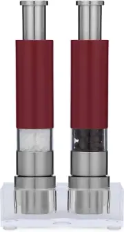 Salt and Pepper Grinder Set of 2 with Modern Thumb Push Button Red Grinder