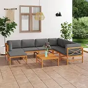 8 Piece Garden Lounge Set with Grey Cushions Solid Teak Wood Patio Bar Sets
