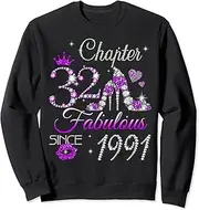 [X.Style] Womens Chapter 32 EST 1991 32 Years Old 32nd Birthday Queen Sweatshirt ds2021 Sweater (2XL) Black