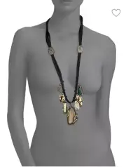 ALEXIS BITTAR LUCITE GREE AMETHYST, PYRITE & LEATHER CHARM NECKLACE