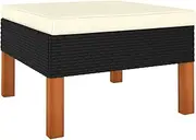 Footstool Poly Rattan and Solid Eucalyptus Wood