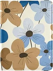 [Amooorous] Blue Brown Retro Flowers Leather decorative waterproof passport holder Vaccine Card Holder Cover Combo Passport Holder Waterproof, blue brown retro flowers, 1 size