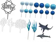 Oshhni 22Pcs Shark Cake Toppers Sea Cakes Toppers DIY Figures Birthday Cake Decorations for Valentines Day Anniversary Wedding