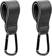 2 Pack Leather Buggy Clips,Universal Pram Hooks Pram Clips Pram Accessories,Pushchair Accessories Pushchair Bag Hook Buggy Bag Clip Stroller Hook for Hook Your Shopping Bags Safely(Black)