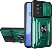 [ILING] Wallet Case for OPPO A16 / OPPO A16s / OPPO A54s, Ultra-thin Matte Hard PC Silicone Shockproof Protective Armor Cover, with Card Holder Slot, Ring Kickstand, Slide Camera Cover (Green)