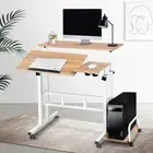 Mobile Twin Work Table Laptop Computer Desk Adjustable Portable Light Wood Large